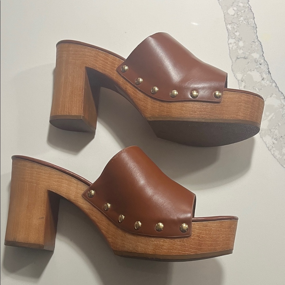 Public Desire Brown Studded Mules